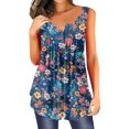 thumbnail image 1 of Summer Saving Wycnly Tank Top for Women Floral Round Neck Sleeveless T Shirts Button Down Loose Flowy Pleated Swing Vest Tunic Navy XL Up to 65% off, 1 of 6