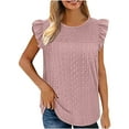 thumbnail image 1 of Summer Saving Wycnly Tank Tops Solid Round Neck Sleeveless T Shirts for Women Fashion Ruffle Layer Hollowed Tunic Vest Blouses Pink XXL Clearance Clothes, 1 of 7