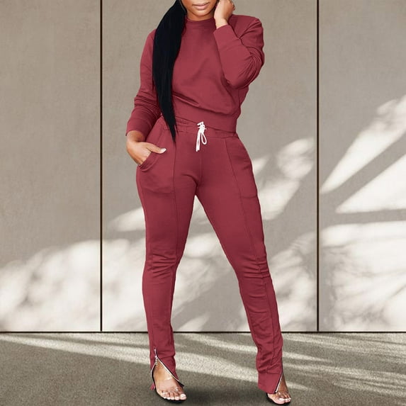 Summer Saving Wycnly Tracksuits for Women Workout Sports Long Sleeve Pullover Sweatshirts and Elastic Waist Jogger Pants Lounge Set 2 Pieces Outfit under $5