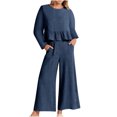 thumbnail image 1 of Summer Saving Wycnly Womens 2 Piece Outfits Cotton Linen Long Sleeve Pullover and Wide Leg Pocket Pants Sets Casual Solid Loose Ladies Lounge Sets Clearance under $5, 1 of 6