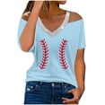 thumbnail image 1 of Summer Saving Wycnly Womens Blouses and Tops Dressy Beach Going out Plus Size Lightweight Comfy Cold Shoulder Tunic Shirts Summer Striped Print V-Neck Short Sleeve Cute Tees Tops Light Blue XXL, 1 of 4
