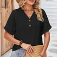 thumbnail image 1 of Summer Saving Wycnly Womens Blouses and Tops Dressy Casual Button up Hollowed Going out Comfy Lightweight Tshirts Summer Solid V-Neck Short Sleeve Cute Tees Tops Black XL, 1 of 7