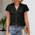 thumbnail image 1 of Wycnly Womens Blouses and Tops Dressy Casual Lace Trim Ruffle Sleeve Lightweight Button Down Tshirts Summer Solid V-Neck Short Sleeve Cute Tees Tops Black l, 1 of 5