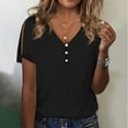thumbnail image 1 of Summer Saving Wycnly Womens Blouses and Tops Dressy Casual Solid Button up Lightweight Cold Shouolder Tshirts Summer Plain V-Neck Short Sleeve Cute Tees Tops Black XXXL, 1 of 4