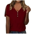 thumbnail image 1 of Summer Saving Wycnly Womens Blouses and Tops Dressy Casual Solid Button up Lightweight Cold Shouolder Tshirts Summer Plain V-Neck Short Sleeve Cute Tees Tops Wine XXXL, 1 of 3