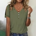 thumbnail image 1 of Summer Saving Wycnly Womens Blouses and Tops Dressy Casual Solid Button up Lightweight Cold Shouolder Tshirts Summer Plain V-Neck Short Sleeve Cute Tees Tops Green l, 1 of 3
