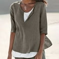 thumbnail image 1 of Summer Saving Wycnly Womens Blouses and Tops Dressy Casual Solid Plus Size Soft Breathable Cotton Linen Tshirts Summer Plain V-Neck Elbow-Length Cute Tees Tops Gray XXXL, 1 of 5