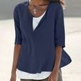 thumbnail image 1 of Summer Saving Wycnly Womens Blouses and Tops Dressy Casual Solid Plus Size Soft Breathable Cotton Linen Tshirts Summer Plain V-Neck Elbow-Length Cute Tees Tops Dark Blue m, 1 of 5