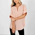 thumbnail image 1 of Summer Saving Wycnly Womens Blouses and Tops Dressy Comfy Lightweight Loose Fit Casual Pullover Tshirts Summer Solid V-Neck Short Sleeve Cute Tees Tops Pink l, 1 of 7