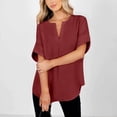 thumbnail image 1 of Summer Saving Wycnly Womens Blouses and Tops Dressy Comfy Lightweight Loose Fit Casual Pullover Tshirts Summer Solid V-Neck Short Sleeve Cute Tees Tops Wine l, 1 of 7