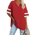 thumbnail image 1 of Summer Saving Wycnly Womens Blouses and Tops Dressy Fashion Button up Comfy Breathable Oversized Tshirts Summer Color Block V-Neck Short Sleeve Cute Tees Tops Red s, 1 of 5