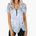 thumbnail image 1 of Summer Saving Wycnly Womens Blouses and Tops Dressy Fashion Zipper Side Button Slit Irregular Hem Tunic Shirts Summer Floral Print V-Neck Short Sleeve Cute Tees Tops Light Blue XL, 1 of 5