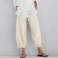 thumbnail image 1 of Wycnly Womens Cropped Pants Womens Cropped Pants Casual Solid Elastic Waist Loose Straight Leg Trousers Fall Lightweight Vintage Cotton Linen Pants with Pocket Fall, 1 of 5