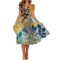 thumbnail image 1 of Summer Saving Wycnly Womens Dresses Beach Casual Plus Size Flowy Swing Tunic Sun Dresses Short Sleeve V-Neck Floral Print Long Summer Dress Gold XXXL Clearance Clothes, 1 of 5