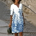 thumbnail image 1 of Summer Saving Wycnly Womens Dresses Beach Comfy Breathable Cotton Linen Loose Tunic Midi Sundress Summer Floral Print V-Neck Elbow-Length Formal Knee-Length Dress Blue m, 1 of 5