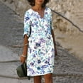 thumbnail image 1 of Wycnly Womens Dresses Beach Comfy Breathable Cotton Linen Loose Tunic Midi Sundress Summer Floral Print V-Neck Elbow-Length Formal Knee-Length Dress White XXL, 1 of 5