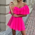 thumbnail image 1 of Summer Saving Wycnly Womens Dresses Beach Party Fashion Empire Waist Ruffle Layer Hem off Shoulder Dresses Summer Solid V-Neck Short Sleeve Formal Mini Dress Hot Pink m, 1 of 5