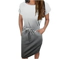 thumbnail image 1 of Summer Saving Wycnly Womens Dresses Casual Comfy Breathable Loose Pocket Wrap Midi Sundress with Belt Summer Floral Round Neck Short Sleeve Formal Knee-Length Dress Gray m, 1 of 5