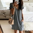 thumbnail image 1 of Summer Saving Wycnly Womens Dresses Casual Pocket Loose Comfy Breathable Swing Tunic Tshirt Short Dresses Summer Solid V-Neck Short Sleeve Formal Mini Dress Gray m, 1 of 7