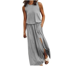 Sleeveless Gray Maxi Round-Neck High Waist Evening Dresses Sleeveless Gray Maxi Round-Neck High Waist Evening Dresses