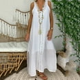 thumbnail image 1 of Summer Saving Wycnly Womens Dresses Elegant Lace Patchwork Plus Size Cotton Linen Swing Tank Maxi Dresses Fashion Solid V-Neck Sleeveless Long Summer Dress White XXXXXL, 1 of 5