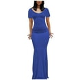 thumbnail image 1 of Summer Saving Wycnly Womens Dresses Evening Party Prom Sexy Slim Mermaid Long Dresses Solid Round Neck Short Sleeve Maxi Summer Dress Blue s Under $5, 1 of 4