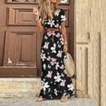 thumbnail image 1 of Summer Saving Wycnly Womens Dresses Short Sleeve V-Neck Floral Print Casual Maxi Summer Dress High Waist Flowy Ruffle Swing Beach Sun Dresses with Belt Clearacne, 1 of 5