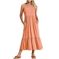 thumbnail image 1 of Summer Saving Wycnly Womens Dresses Sleeveless Crewneck Solid Casaul Long Summer Dress Flowy Ruffle Swing Pocket Spaghetti Strap Sun Dresses Orange XL Clearance Clothes, 1 of 5