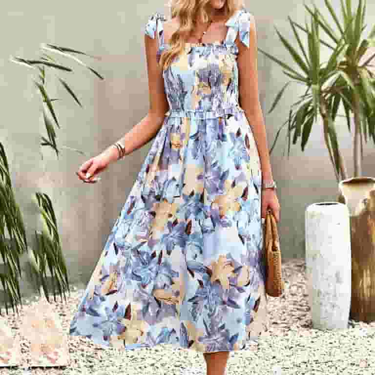 Chiffon Sleeveless Print Mini Round Neck Floral Dresses Chiffon Sleeveless Print Mini Round Neck Floral Dresses