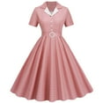 thumbnail image 1 of Summer Saving Wycnly Womens Dresses Vintage 1950s Medieval Pleated Swing Party Prom Formal Dresses Short Sleeve Lapel Plaid Print Midi Summer Dress Pink S Clothes, 1 of 7
