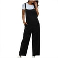 thumbnail image 1 of Summer Saving Wycnly Womens Jumpsuits Casual Pocket Cotton Linen Loose Wide Leg Strap Jumpsuit Overalls Trendy Solid Square Neck Sleeveless Long Summer Rompers Black xxl, 1 of 7