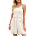 thumbnail image 1 of Summer Saving Wycnly Womens Jumpsuits One Shoulder Elastic Waist Spaghetti Strap Mini Jumpsuits Casual Solid Slash Neck Sleeveless Short Summer Rompers Beige xl, 1 of 7