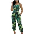 thumbnail image 1 of Summer Saving Wycnly Womens Jumpsuits Sexy Backless Club Elastic Waist Strap Maxi Jumpsuits Overalls Trendy Tie-Dye Print Square Neck Sleeveless Long Summer Rompers Green s, 1 of 5