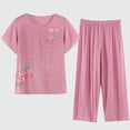 thumbnail image 1 of Summer Saving Wycnly Womens Lounge Set Plus Size Fashion Floral Pajama Loungewear Summer Crewneck Short Tops and Straight Leg Pants 2 Piece Outfit under $5, 1 of 7