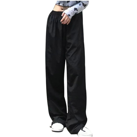 Wycnly Womens Pants Womens Wide Leg Trousers Casual Solid Elastic Waist Plus Size Lightweight Dress Pants Fashion Street Style Cargo Pants Fall