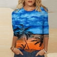 thumbnail image 1 of Summer Saving Wycnly Womens Shirts Beach Fashion Hawaiian Lightweight Comfy Loose Pullover Tops Summer 3/4 Sleeve Round Neck Ladies Coconut Tree Print Tops and Blouses Blue s, 1 of 5