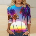 thumbnail image 1 of Summer Saving Wycnly Womens Shirts Beach Fashion Hawaiian Lightweight Comfy Loose Pullover Tops Summer 3/4 Sleeve Round Neck Ladies Coconut Tree Print Tops and Blouses Pink m, 1 of 5