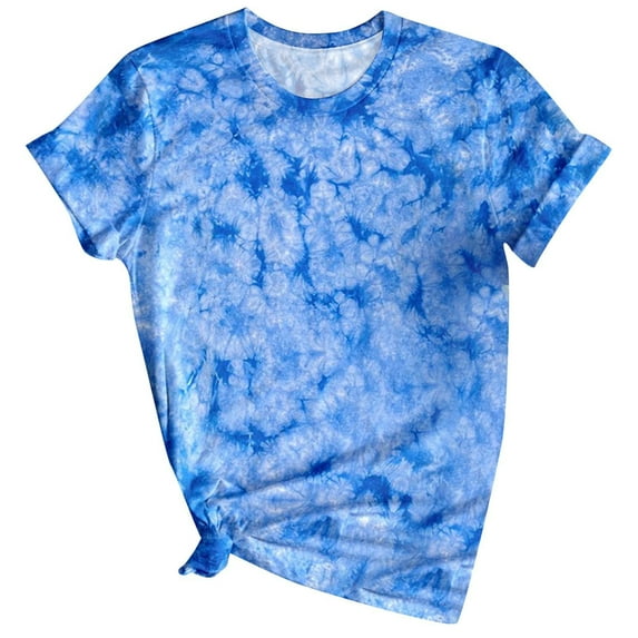 Summer Saving Wycnly Womens Shirts Fashion Lightweight Loose Fit Workout Tops Summer Short Sleeve Crewneck Ladies Tie-Dye Print Tops and Blouses Light Blue XXL