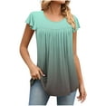 thumbnail image 1 of Summer Saving Wycnly Womens Shirts Fashion Ruffle Sleeve Flowy Pleated Swing Tunic Tops Summer Short Sleeve Crewneck Ladies Gradient Print Tops and Blouses Green XL, 1 of 6