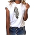 thumbnail image 1 of Summer Saving Wycnly Womens Shirts Lightweight Comfy Modal Loose Fit Fashion Tee Tops Summer Short Sleeve Crewneck Ladies Feather Print Tops and Blouses Dark Gray l, 1 of 3