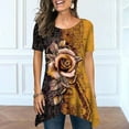 thumbnail image 1 of Summer Saving Wycnly Womens Shirts Plus Size Vintage Irregular Hem Lightweight Tunic Tops Summer Short Sleeve Round Neck Ladies Rose Print Tops and Blouses Yellow l, 1 of 6