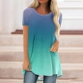 thumbnail image 1 of Summer Saving Wycnly Womens Shirts Round Neck Short Sleeve Gradient Print Summer Cute Tops Casual Loose Fit Breathable Ladies Hem Tunic Blouses Blue xxl Clearance Under $5, 1 of 4