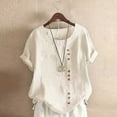 thumbnail image 1 of Summer Saving Wycnly Womens Shirts Round Neck Short Sleeve Plain Summer Cute Tops Plus Size Casual Solid Button Down Cotton Linen Blouses Beige xxxxxl Under $5, 1 of 5