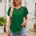 thumbnail image 1 of Summer Saving Wycnly Womens Shirts Sexy Lace Patchwork Hollowed Ruffle Sleeve Tunic Tops Summer Short Sleeve Crewneck Ladies Solid Tops and Blouses Green XXL, 1 of 7