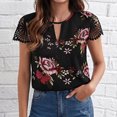 thumbnail image 1 of Summer Saving Wycnly Womens Shirts Sexy Lace Trim Lightweight Keyhole Pullover Tops Summer Short Sleeve Crewneck Ladies Flowers Print Tops and Blouses Black m, 1 of 6