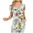 thumbnail image 1 of Summer Saving Wycnly Womens Shirts Short Sleeve Square Neck Floral Print Summer Tops Lightweight Comfy Flowy Pleated Swing Tunic Blouse White M Up to 65% off, 1 of 5