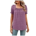 thumbnail image 1 of Summer Saving Wycnly Womens Shirts Square Neck Short Sleeve Solid Summer Cute Tops Casual Lantern Sleeve Lightweight Chiffon Tunic Blouses Purple xxl Clearance Under $5, 1 of 6