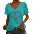 thumbnail image 1 of Summer Saving Wycnly Womens Shirts V-Neck Short Sleeve Heart Print Summer Cute Tops Fashion Graphics Loose Fit Breathable Pullover Blouses Sky Blue l Clearance Clothes, 1 of 5