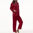 thumbnail image 1 of Wycnly Womens Silky Satin Pajamas Set Casual 2 Piece Homewear Outfits Button Down Long Sleeve Pocket Shirts and Pant Sleepwear Lounge Sets under $5, 1 of 6