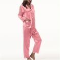 thumbnail image 1 of Summer Saving Wycnly Womens Silky Satin Pajamas Set Casual 2 Piece Homewear Outfits Button Down Long Sleeve Pocket Shirts and Pant Sleepwear Lounge Sets under $5, 1 of 6
